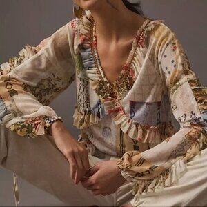 ANTHROPOLOGIE Tiny Ruffled Babydoll Tunic Blouse Boho Whimsy Fairy Art To Wear